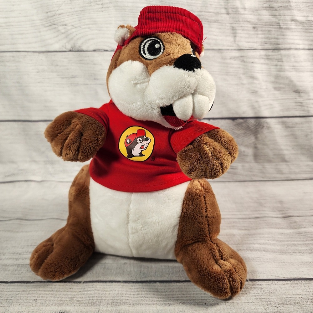 Buc-ee's Mascot Plush Beaver 10 inch Stuffed Animal Red Shirt Corduroy Hat NWT - Picture 1 of 6